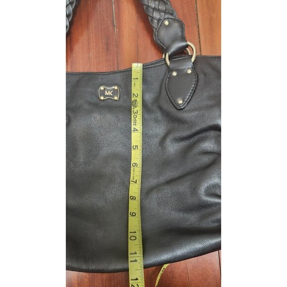 Michael Kors Black Leather Braided Handle Tote Satchel Whipstitch Grommet Large - Picture 13 of 16